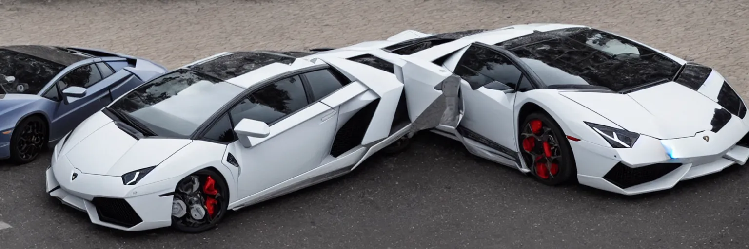 Prompt: a robot is driving a lamborghini