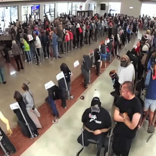 Prompt: Gopro footage of me standing in line in the DMV, POV