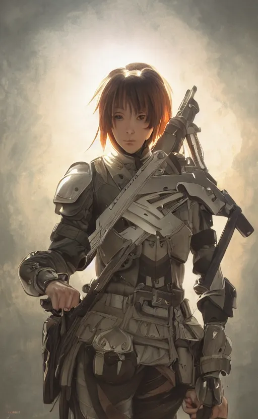 Prompt: soldier girl, anime style, long hair, hair down, symmetrical facial features, from arknights, hyper realistic, 4 k, rule of thirds, extreme detail, detailed drawing, artstation, hd, knight armor, by alphonse mucha, greg rutkowski, sharp focus, backlit