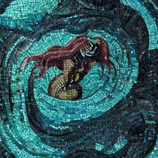 Image similar to cave wall mosaic of legendary mermaid in stylised sea, realistic, 8k, octane render