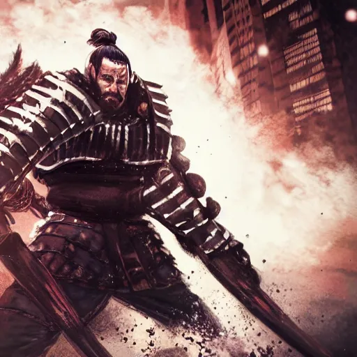 Image similar to a shogun, ultra realistic, hyper detailed, cinematic, action pose, digital art,