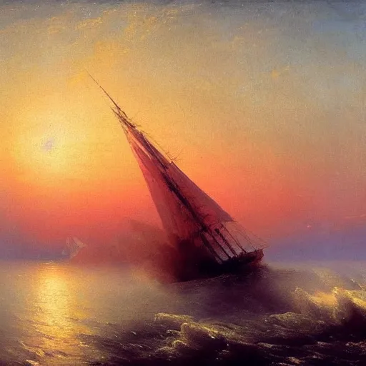 Prompt: tornado on the river, sunset, by ivan aivazovsky,