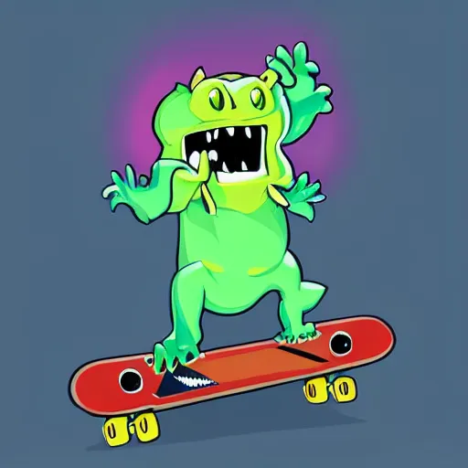 Image similar to cute monster skateboarding, sticker art, vector art, deviantart cronobreaker, graffiti, skateboard art, beeple, @ cronobreak on twitter. com,
