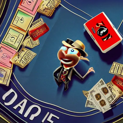 Image similar to digital art, highly detailed, evil monopoly man, money, cigar, oil, smoke, by blue sky studios.