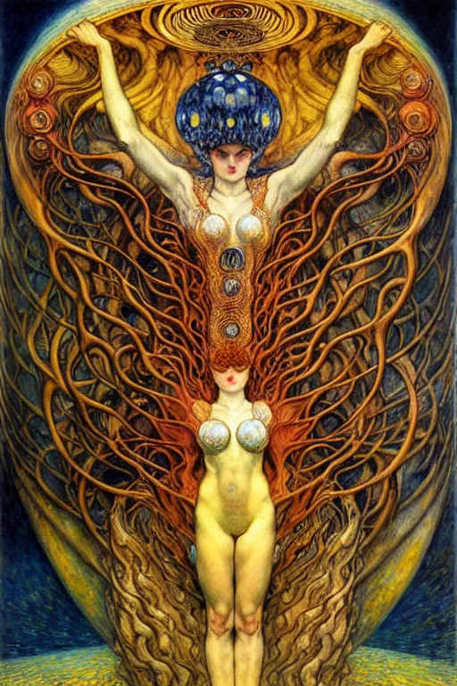 Image similar to Divine Chaos Engine by Karol Bak, Jean Delville, William Blake, Gustav Klimt, and Vincent Van Gogh, symbolist, visionary