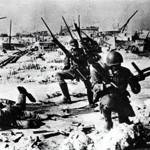 Prompt: the battle of stalingrad, historical photo, official archives