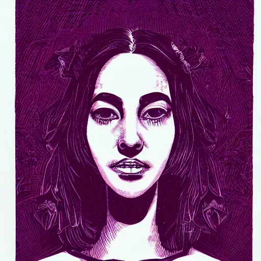 Image similar to a risograph of a beautiful woman, symmetrical