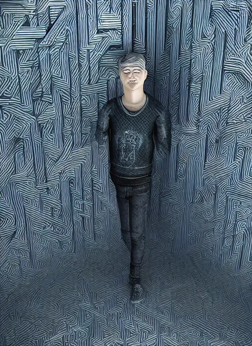 Image similar to : human with maze pattern skin all over hyper detailed dalle2 3d render unity gigapixel unrealengine octane