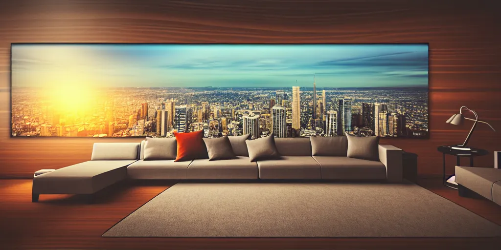 Image similar to Digital illustration. Trending. 4k. panoramic. HDR. Room.