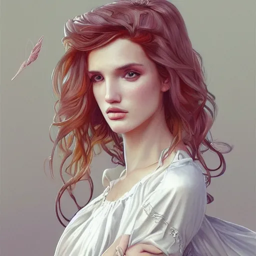 Image similar to ultra realistic illustration, bella thorne, nightgown, intricate, elegant, highly detailed, digital painting, artstation, concept art, smooth, sharp focus, illustration, art by artgerm and greg rutkowski and alphonse mucha