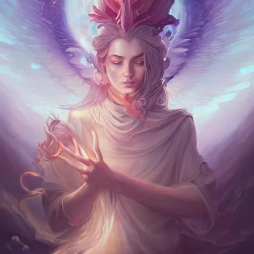 Prompt: a beautiful emanation from angelarium releasing a spell, portrait, by pete mohrbacher and artgerm and wlop, digital art, highly detailed, intricate, fantasy, mystical, smooth, sharp detail, Trending on Artstation HQ, deviantart, unreal engine, 4K UHD image
