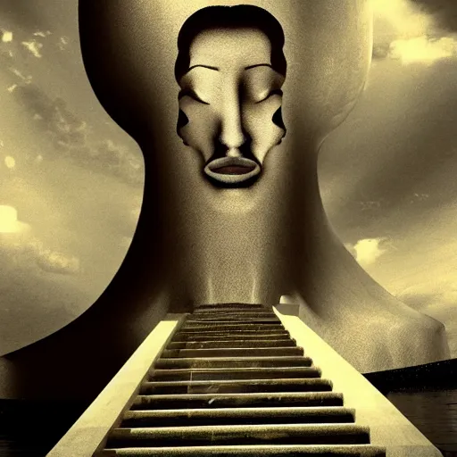 Image similar to a woman made of stairs, salvador dali, surreal, uncanny, high contrast, unreal engine