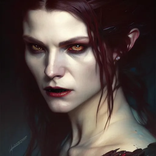 Image similar to portrait painting of joseph quinn as a vampire, ultra realistic, concept art, intricate details, eerie, highly detailed, photorealistic, octane render, 8 k, unreal engine. art by artgerm and greg rutkowski and charlie bowater and magali villeneuve and alphonse mucha