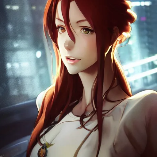 Prompt: a hyperrealistic render of Makise Kurisu from Steins;Gate, by Artgerm,Greg Rutkowski,Alphonse Mucha, Beautiful dynamic lighting,shadows,cinematic atmosphere,Artstation,concept design art,Octane render,8K