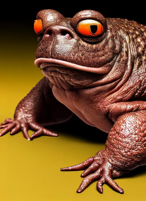 Prompt: of a cane toad that looks like kanye west, macro lens, shallow depth of field, highly detailed, digital painting, trending artstation, concept art, illustration, cinematic lighting, vibrant colors, photorealism, epic, octane render