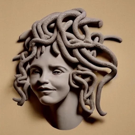 Prompt: the word medusa written with clay, organic shapes