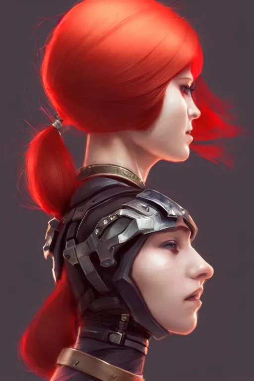 Image similar to longshot, 3 / 4 view of a red headed woman in villager cosplay from super smash brothers intricate, elegant, sharp focus, illustration, highly detailed, concept art, matte, trending on artstation, anime, art by wlop and artgerm and greg rutkowski, ilya kuvshinov, strong strokes,