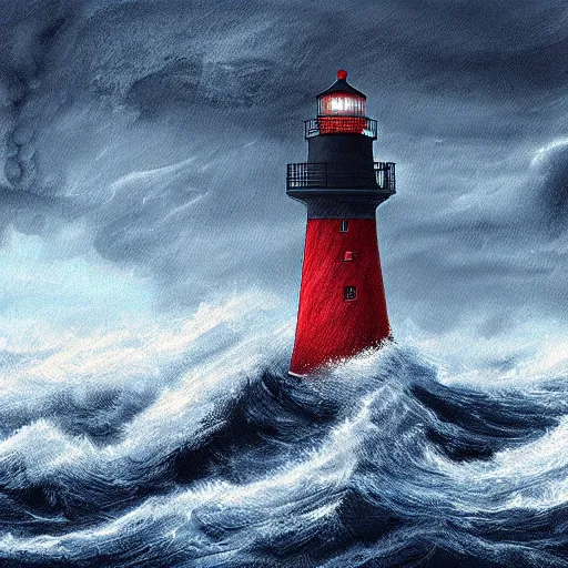 Prompt: lighthouse in the middle of a storm!! sci - fi, highly detailed, digital painting