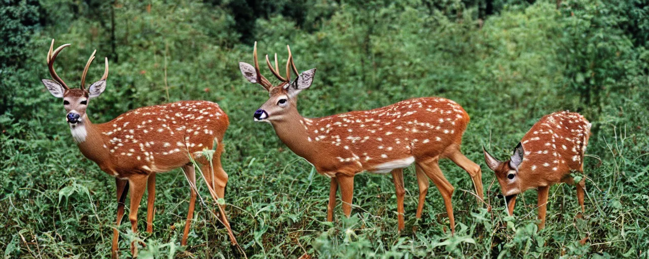 Prompt: deer eating spaghetti off a plant, in the style of national geographic, canon 5 0 mm, kodachrome, retro