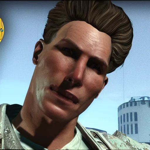 Image similar to jerma985 in fallout, close-up, tight shot, portrait, unreal engine, in game screenshot, high definition, detailed