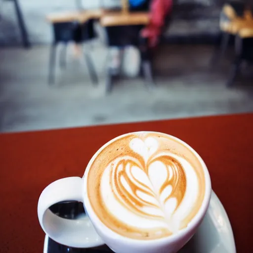 Image similar to latte in a mug imitating a toilet, fresh bakeries in the background, in a bright cafe, 3 5 mm, f 1. 8