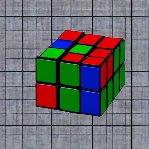 Prompt: drawing of rubik's cube in thousands of small puzzle pieces composing a cube, a computer rendering by Ernő Rubik, polycount, modular constructivism, isometric, greeble, voxel art