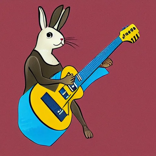 Image similar to a rabbit playing guitar, realistic anime art