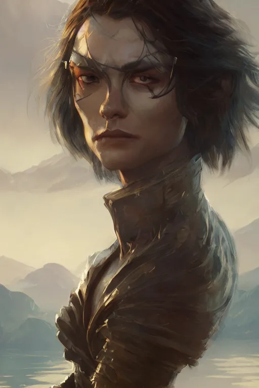 Image similar to dungeons and dragons character closeup portrait, dramatic light, lake background, 2 0 0 mm focal length, painted by stanley lau, painted by greg rutkowski, painted by stanley artgerm, digital art, trending on artstation