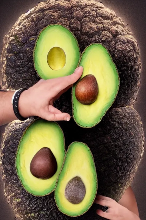 Image similar to 📷 gaten matarazzo face on avocado 🥑, made of food, head portrait, dynamic lighting, 4 k