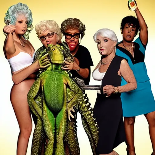 Image similar to worldstar TLC reality TV show about iguanas smoking ganja golden girls mashup