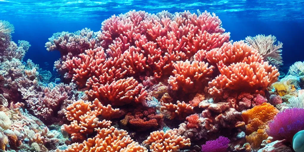 Image similar to beautiful corals and fish under the surface of the water, underwater photography with light scattering and water refractions, smooth