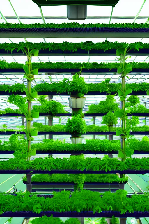 Image similar to vertical farming, solarpunk, studio ghibli, octane render, 4 k