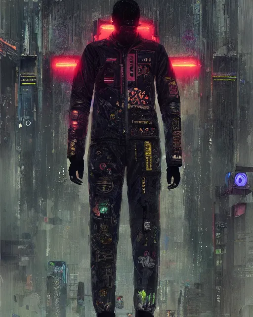 Image similar to detailed full body Blade Runner, cyberpunk futuristic neon, reflective coat, decorated with traditional Japanese ornaments by Ismail inceoglu dragan bibin hans thoma greg rutkowski Alexandros Pyromallis Nekro Rene Maritte Illustrated, fine details, realistic shaded, fine-face, pretty face