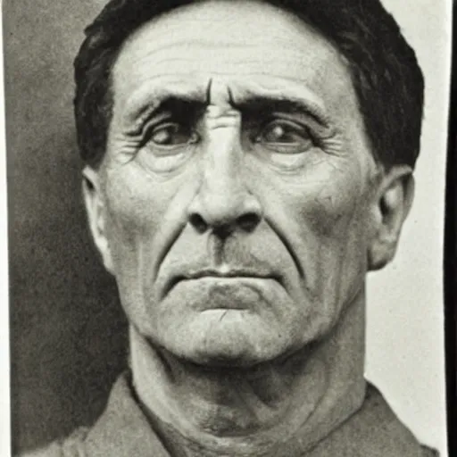 Prompt: closeup julius caesar mugshot