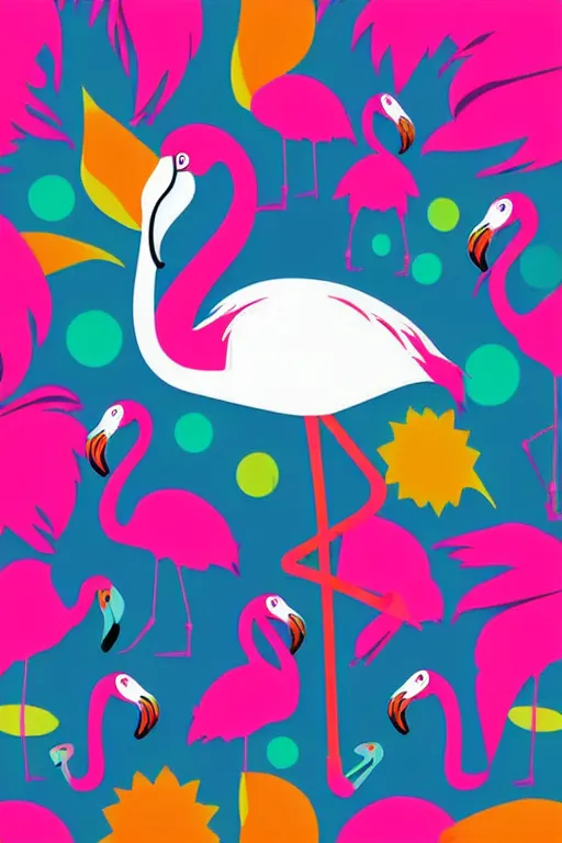 Image similar to minimalist boho style art of a colorful flamingo, illustration, vector art