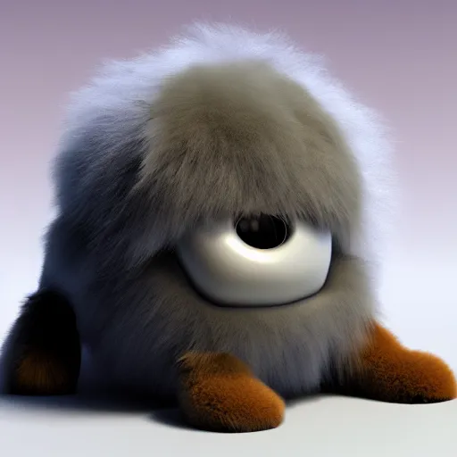 Image similar to cute chthonic fluffy monster, vray render, 50mm lens, bottom angle