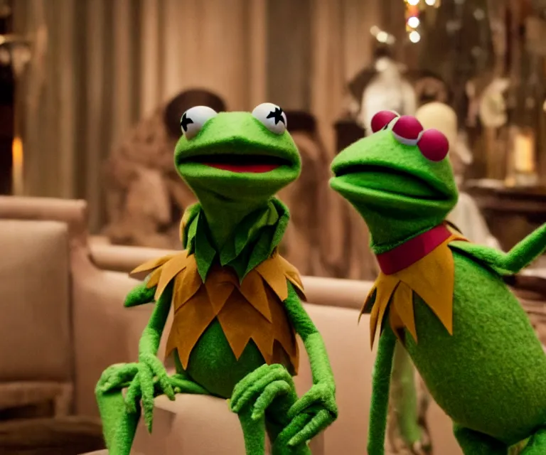 Image similar to kermit the frog in the great gatsby ( 2 0 1 3 ) directed by baz luhrmann, cinematic, colorful, dramatic, eccentric, 4 0 mm f / 2. 8