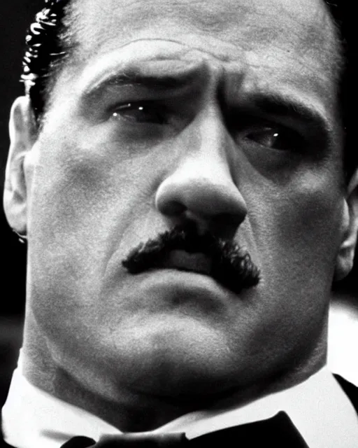 Prompt: film still close up shot of john cena as vito corleone from the movie the godfather. photographic, photography