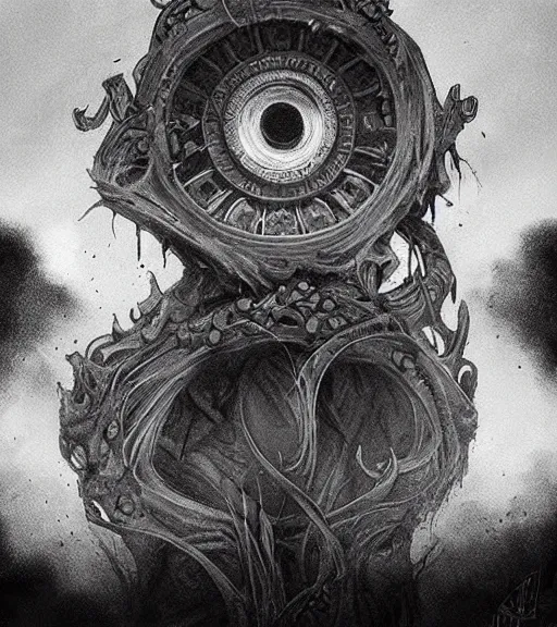 Prompt: beautiful beholder black and white drawing, in the style of greg rutkowski, fantasy, amazing detail, epic, intricate, elegant, smooth, sharp focus