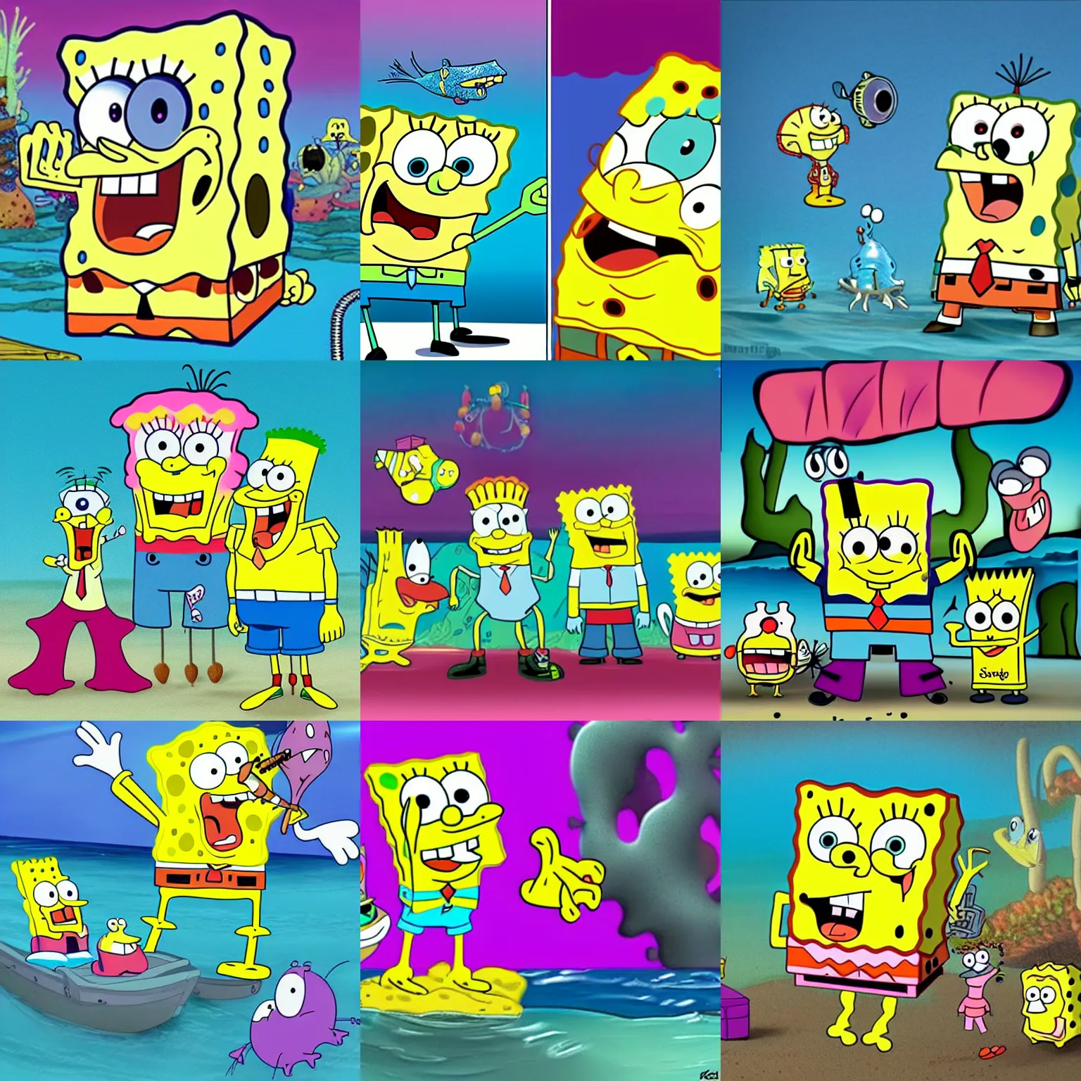 Prompt: a mashup of spongebob and the snorks