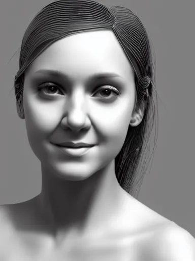 Image similar to highly detailed 3 d mesh of a girl, portrait, grayscale