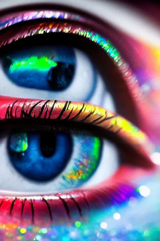 Image similar to hyper detailed concept art of human eye crying multicolored iridescent paint Stanley Artgermm dramatic lighting wide angle 35mm shallow depth of field 8k