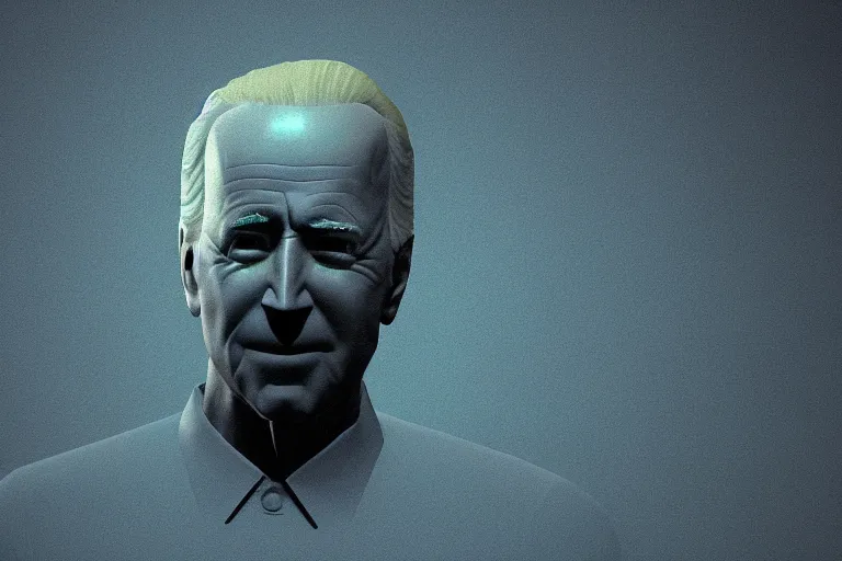 Image similar to creepy joe biden portrait stuck in the matrix, glitchy, buggy, playstation 1 graphics, low poly 3 d render, creepypasta, volumetric lighting, messy, vhs footage, scary, award - winning, detailed, weird, close - up, featured on artstation, ray tracing, 4 k hd, high quality