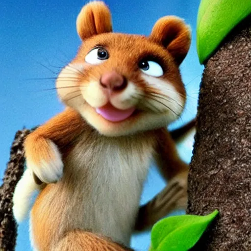 Image similar to cute claymation squirel over the hedge ice age