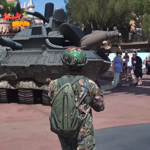 Prompt: Disneyland war footage