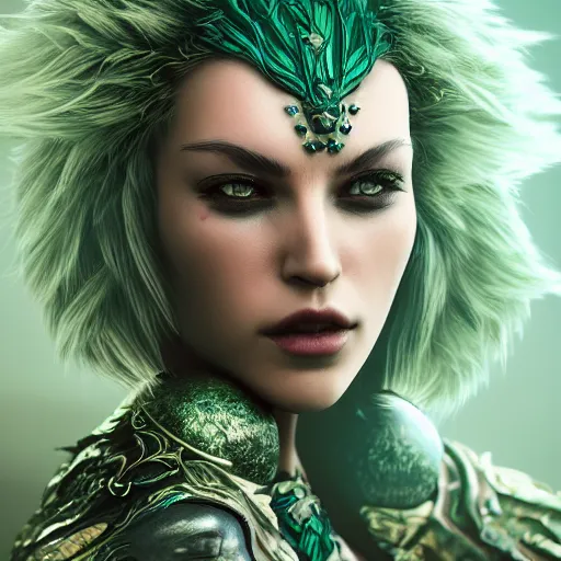 Prompt: portrait of moon sorceress, beautiful, attractive, glowing, jaw dropping, dynamic lighting, dark, menacing, intricate and detailed, 4 k octane render, fierce green eyes, age 2 0