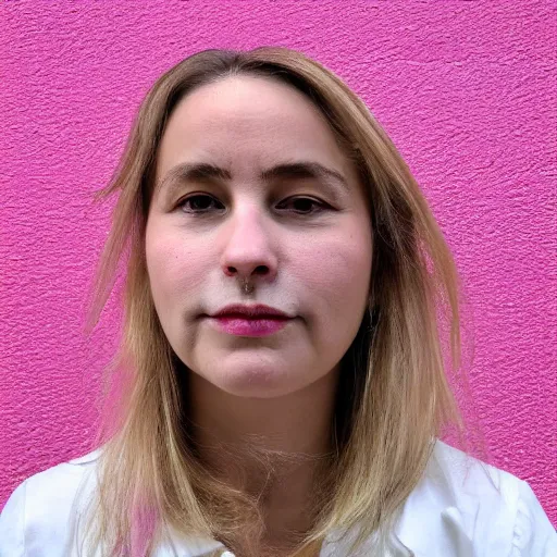 Prompt: frontal portrait of a woman wearing pink and white