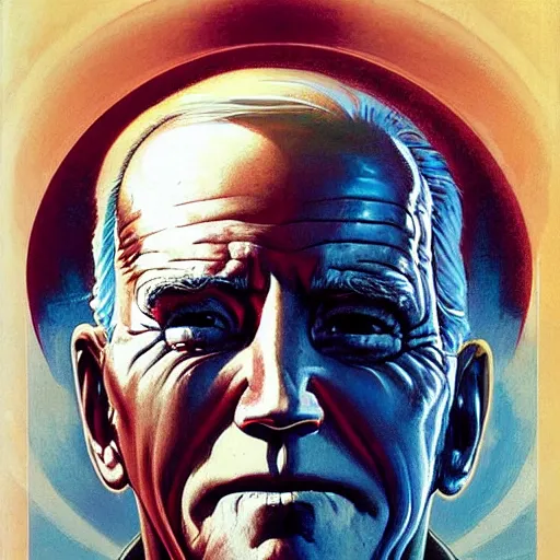 Image similar to giant distorted joe biden reconstructing the multiverse from a shattered mirror, american patriotism, perfectly clear face, by j. c. leyendecker and beksinski