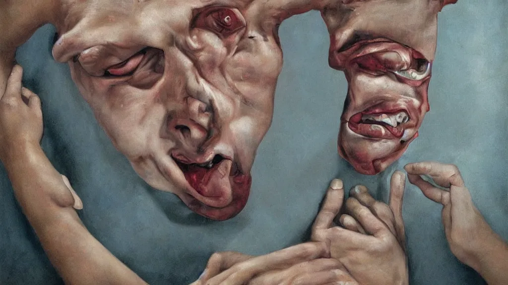 Image similar to surrealism lacking portrait of a crying young dude 2 7 years old, with violence
