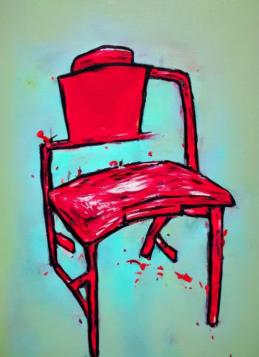 Prompt: chair, acrylic paint, messy artwork, depth